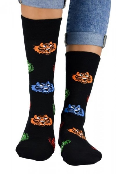 Skarpety męskie Noviti SB 002 U 15 tygrysy czarne
