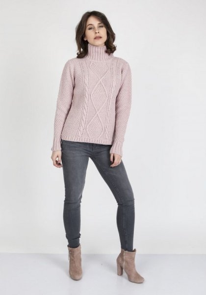 Sweter damski mkm estelle swe 121 pudrowy róż