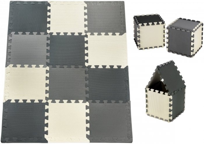 Image of Piankowe puzzle 12szt. - piankowa mata edukacyjna 120 x 90 x 1.2cm z obrzeżem - szara