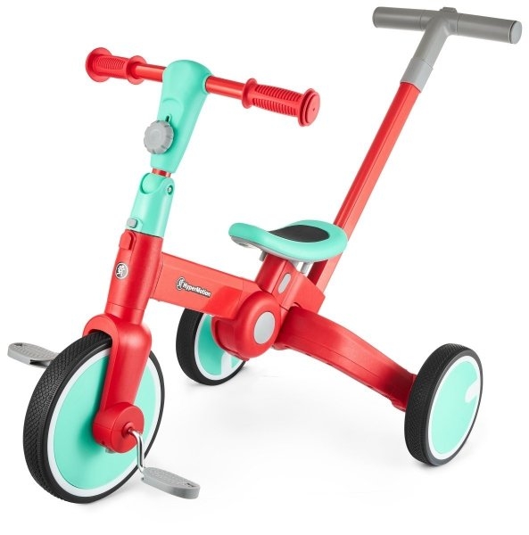 Image of Dzięcięcy rowerek trójkołowy, biegowy, jeździk - pchacz - 5w1 TOBI ROCKET - od HyperMotion - Czerwony