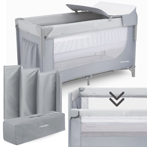 Image of Dostawne łóżeczko turystyczne Closely 3w1 z przewijakiem, materacem i torbą transportową