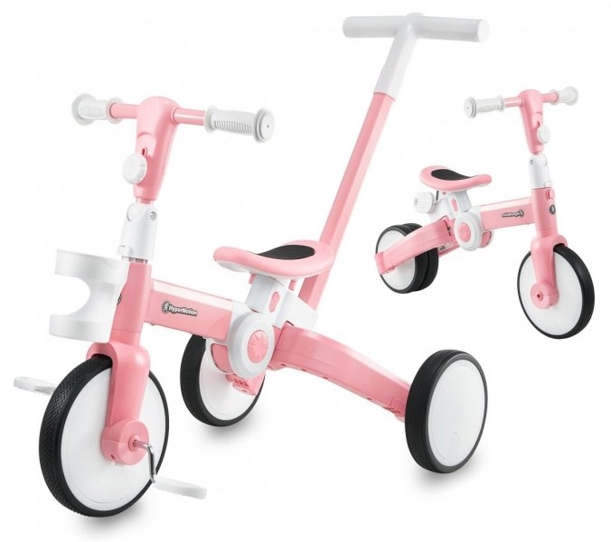 Image of Dzięcięcy rowerek trójkołowy, biegowy, jeździk - pchacz - 5w1 - TOBI ROCKET - od HyperMotion - Różowy