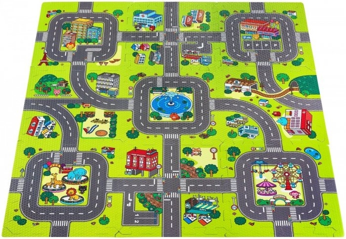 Image of Mata edukacyjna piankowe puzzle 90 x 90 x 1cm - pianka EVA - wzór: miasto drogi ulice