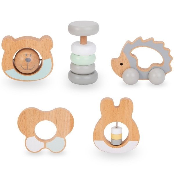 Image of Zestaw drewnianych grzechotek dla niemowląt - Montessori