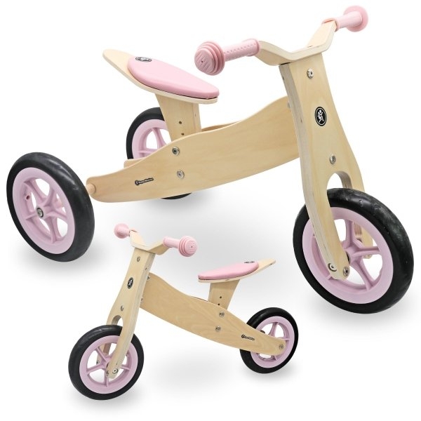 Image of Drewniany rowerek trójkołowy i biegowy 2w1 - HyperMotion PERCY - różowy