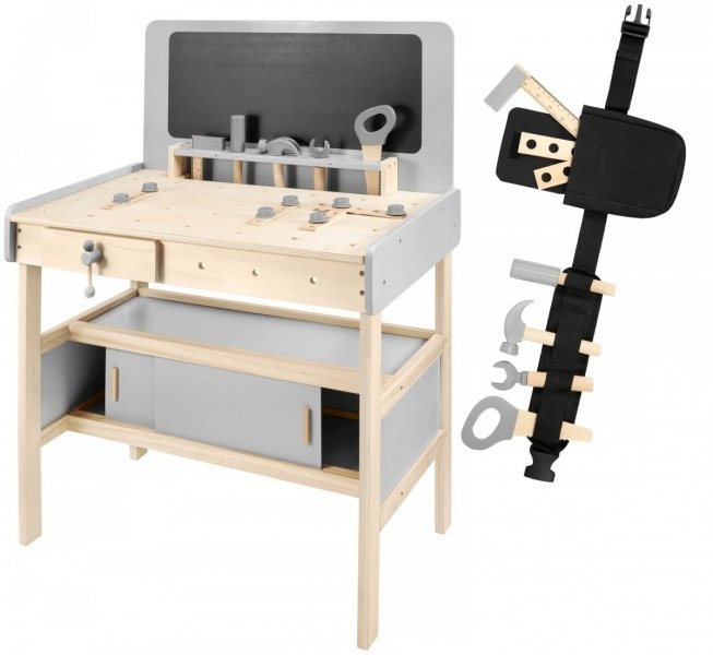 Image of Drewniany warsztat XXL dla dzieci z akcesoriami, kredową tablicą - 48 elementów