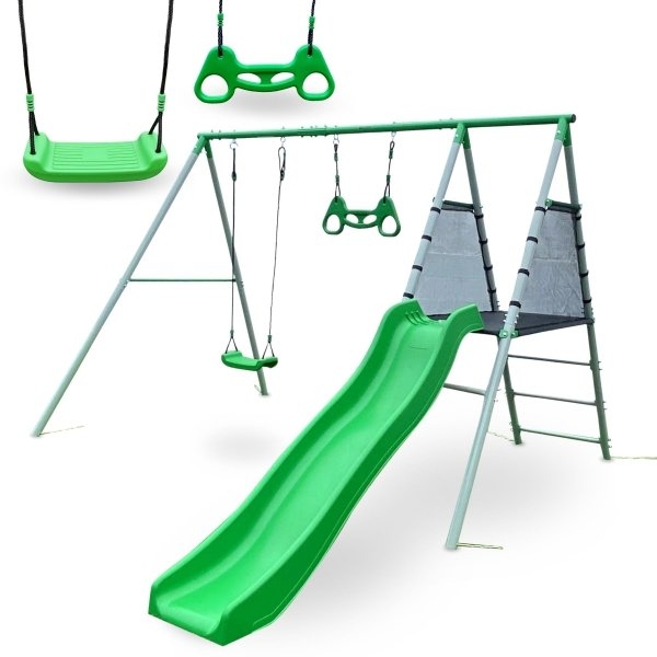 Image of Ogrodowy plac zabaw dla dzieci XXL z huśtawką, trapezem gimnastycznym i zjeżdżalnią
