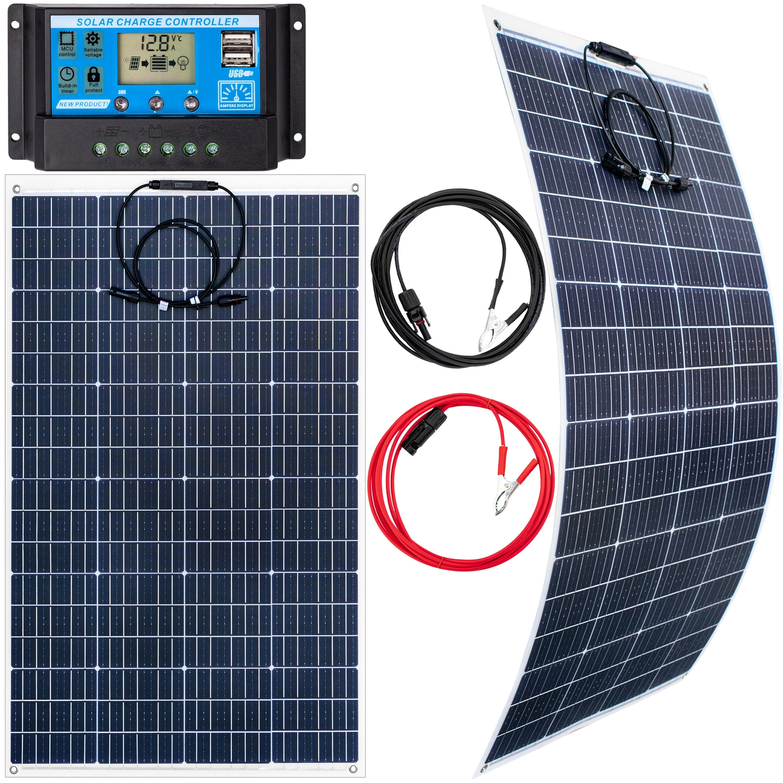 Image of Zestaw solarny fotowoltaiczny FLEXI elastyczny 130W 12V (Panel solarny 130W, Regulator napięcia 10A) VOLT POLSKA
