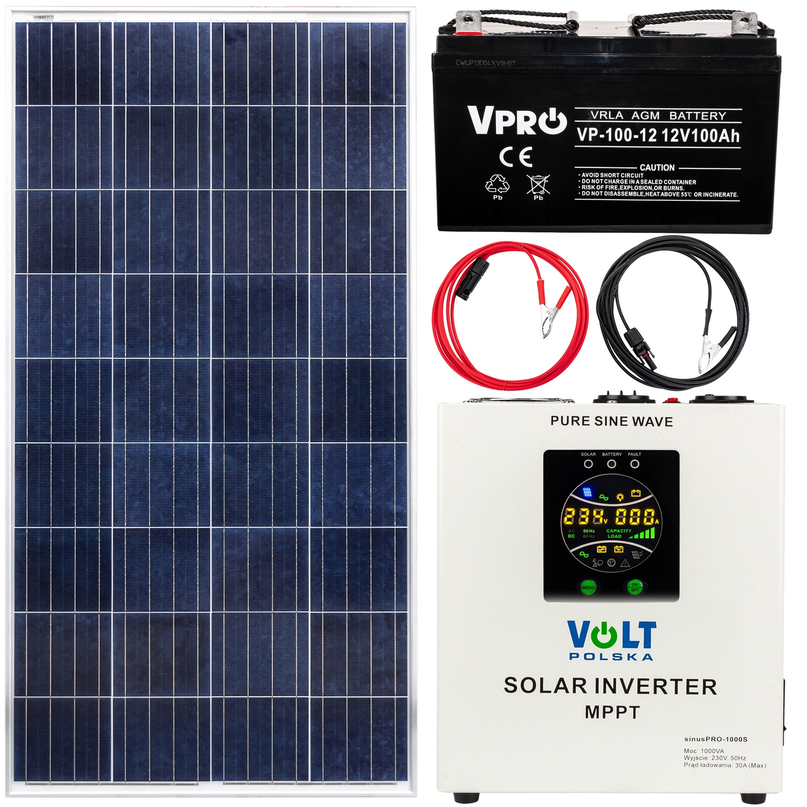 Image of Zestaw solarny bateria słoneczna 180W 100Ah (Panel, Przetwornica 1000S, Akumulator)