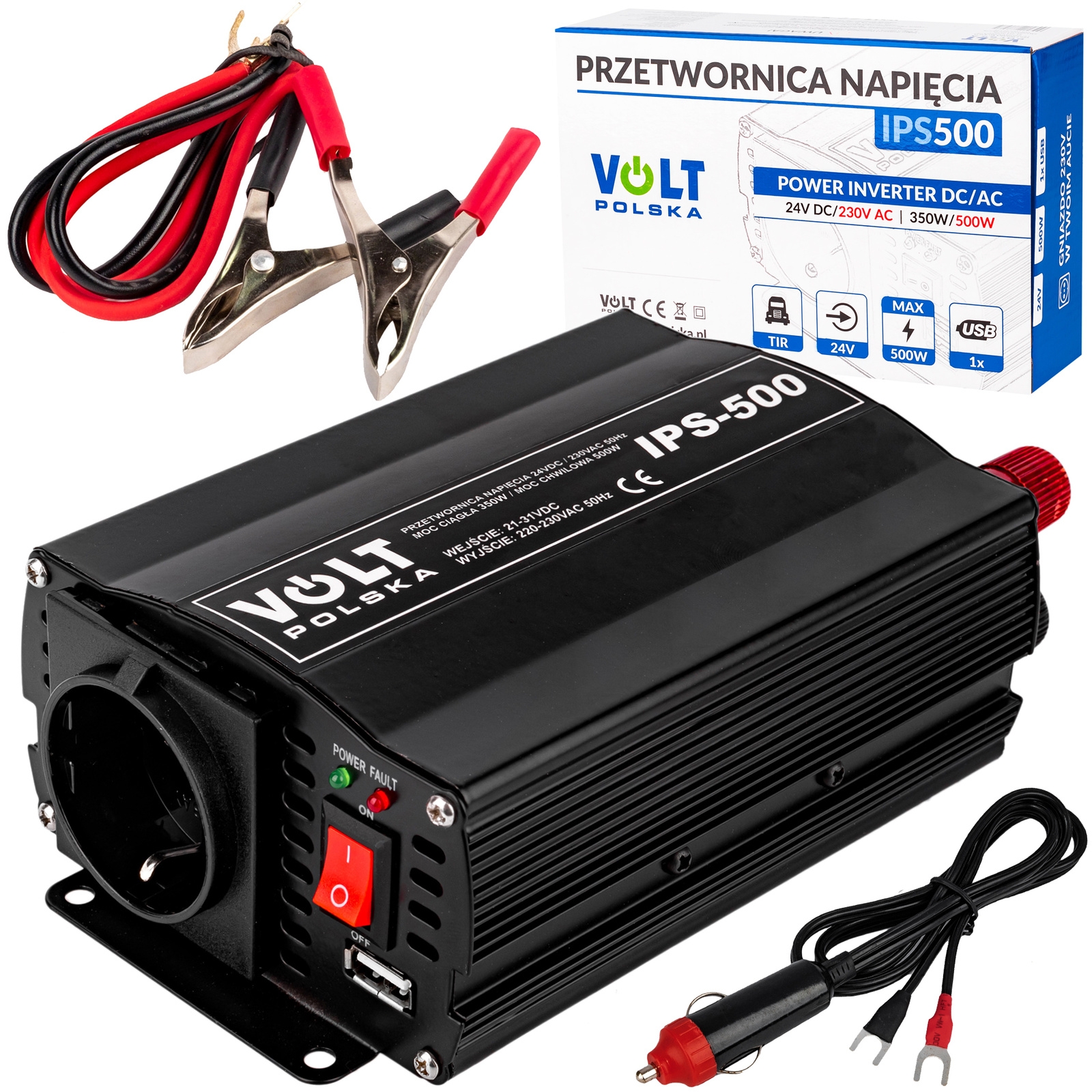 Image of Przetwornica napięcia prądu IPS-500 (24V/230V/500W) +KABLE TIR VOLT POLSKA