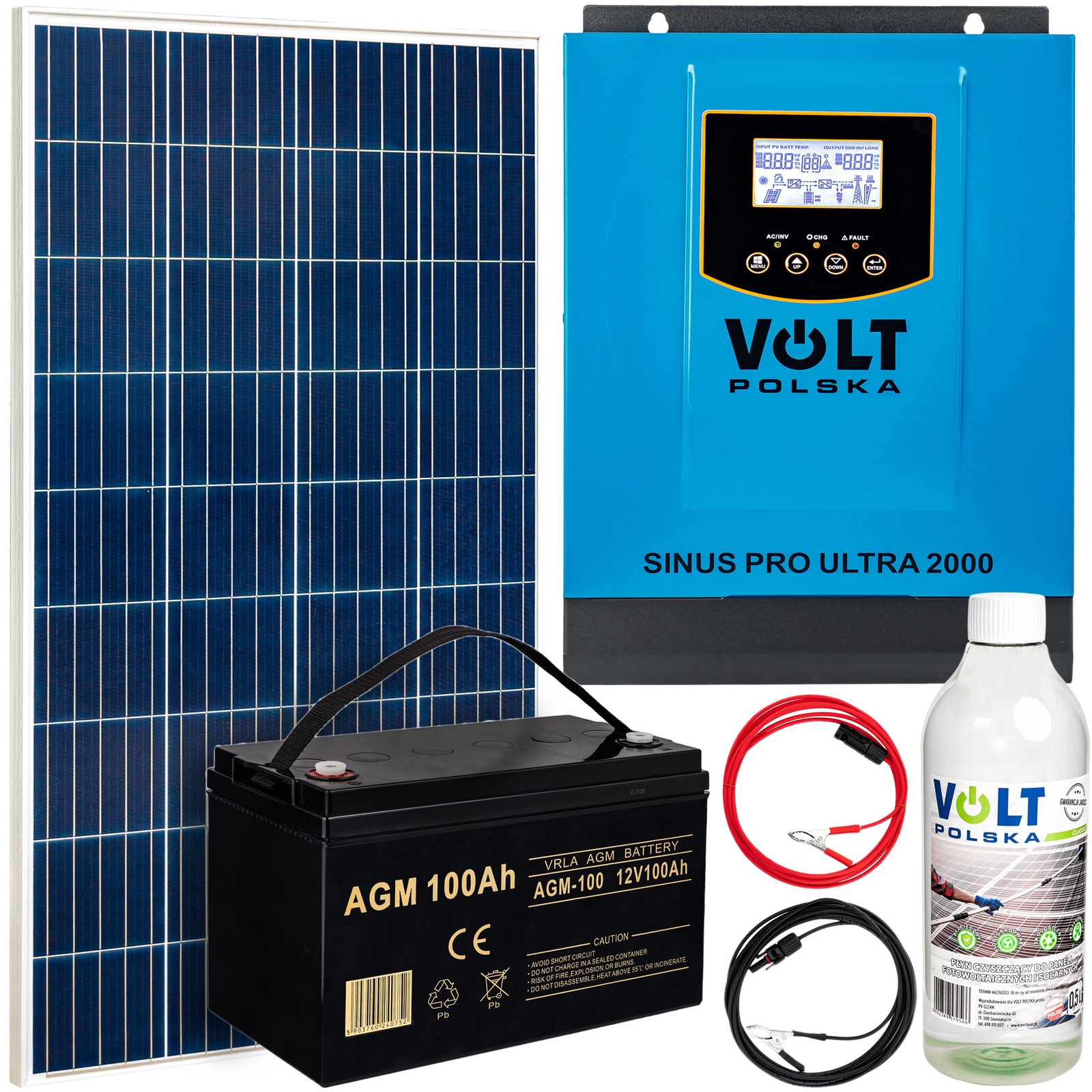 Image of Zestaw solarny bateria słoneczna 2000W 100ah (przetwornica, panel 180w, akumulator) VOLT POLSKA