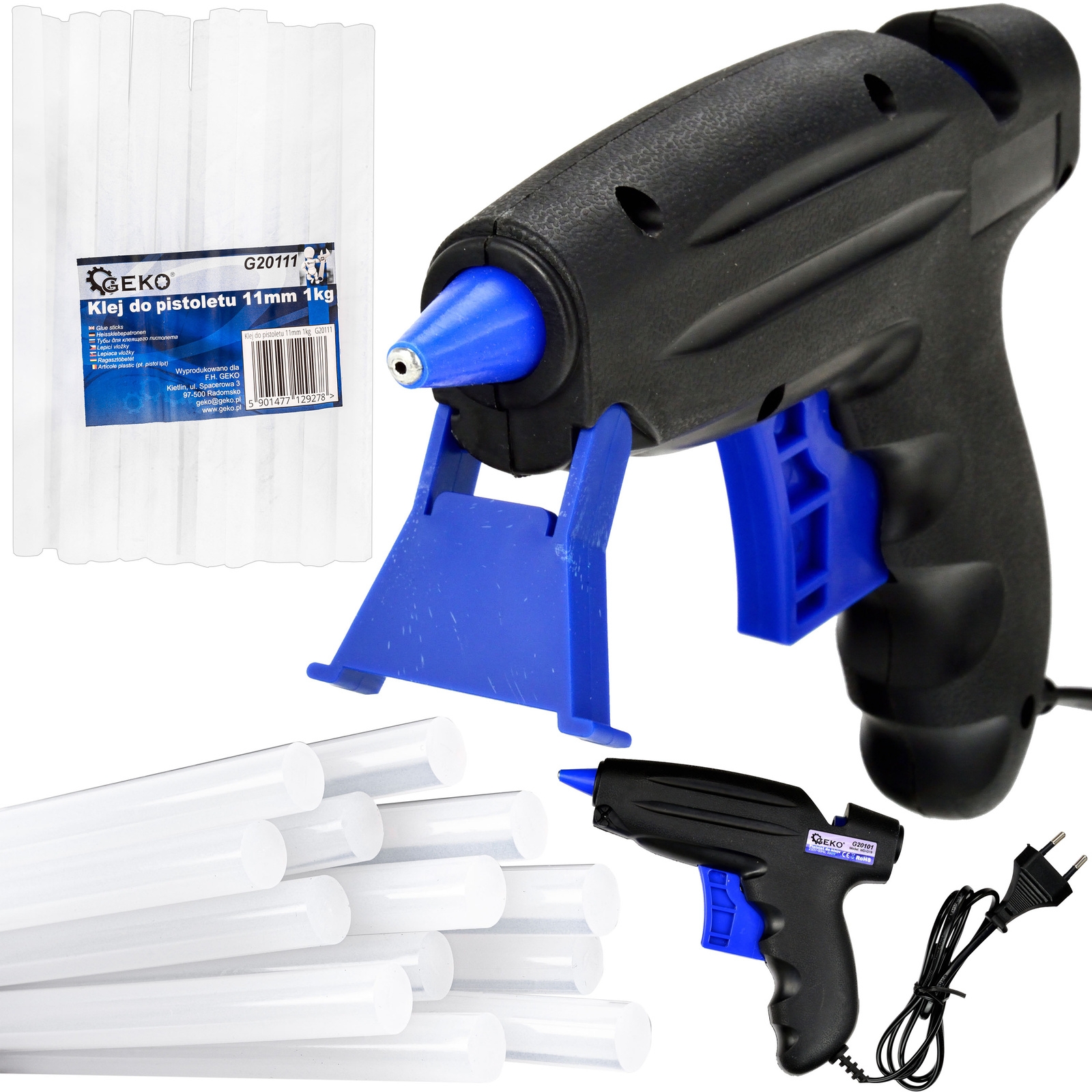 Image of Pistolet do kleju klejenia na gorąco 280°C 11mm + klej bezbarwny 1 kg GEKO