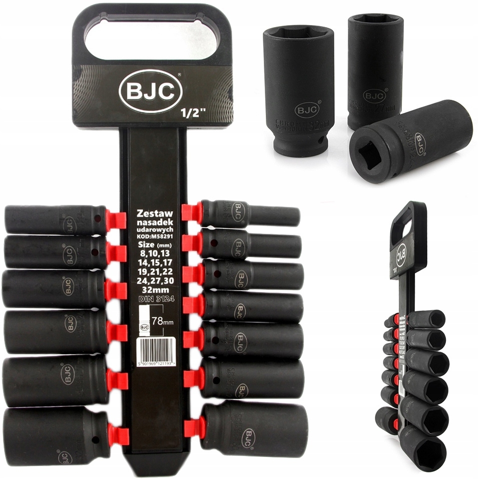Image of Nasadki udarowe długie klucze nasadowe mocne zestaw 1/2" 18-32 mm 13el BJC