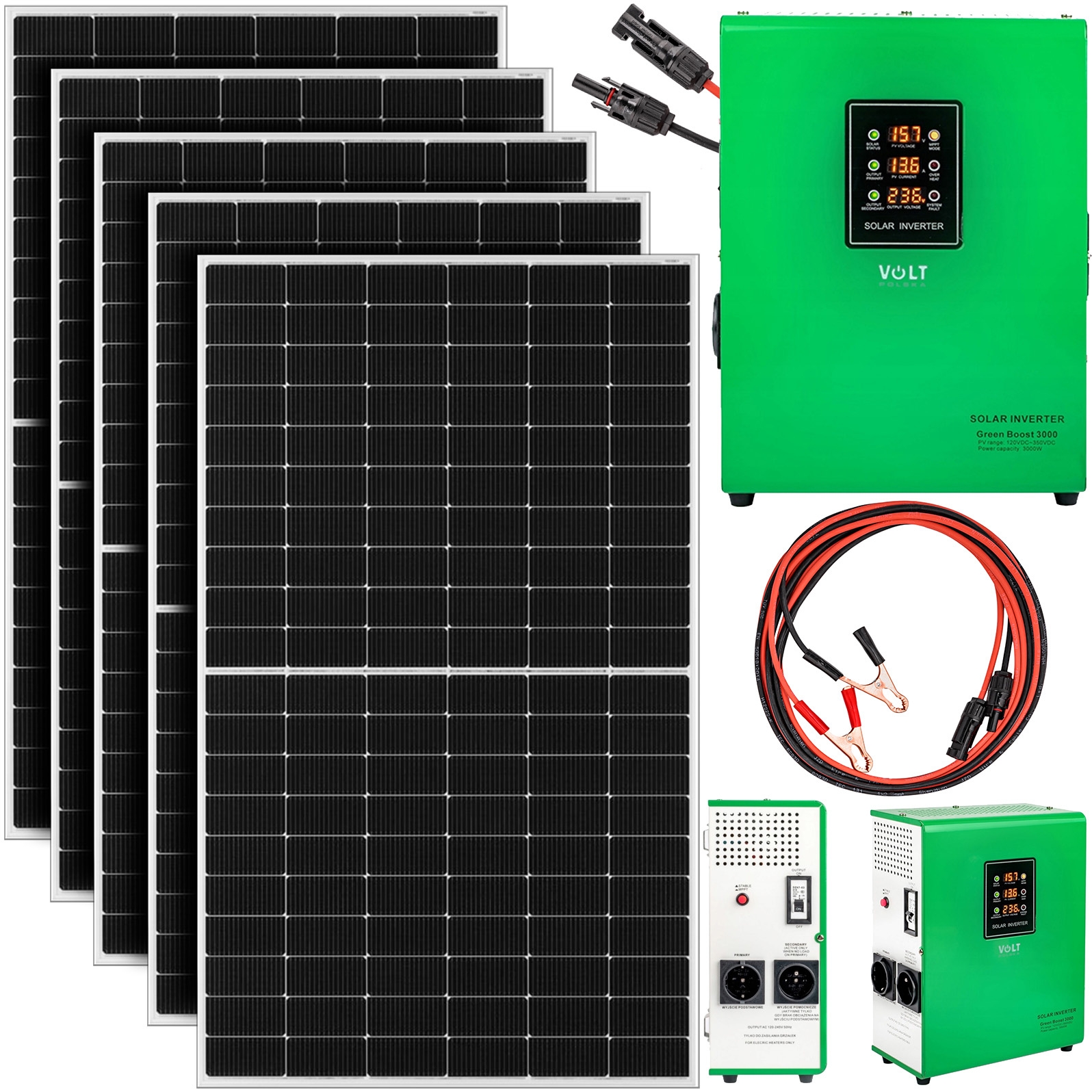 Image of Zestaw solarny panel do grzania wody CWU 3000W GREEN BOOST MPPT 5xPV (5x510W)