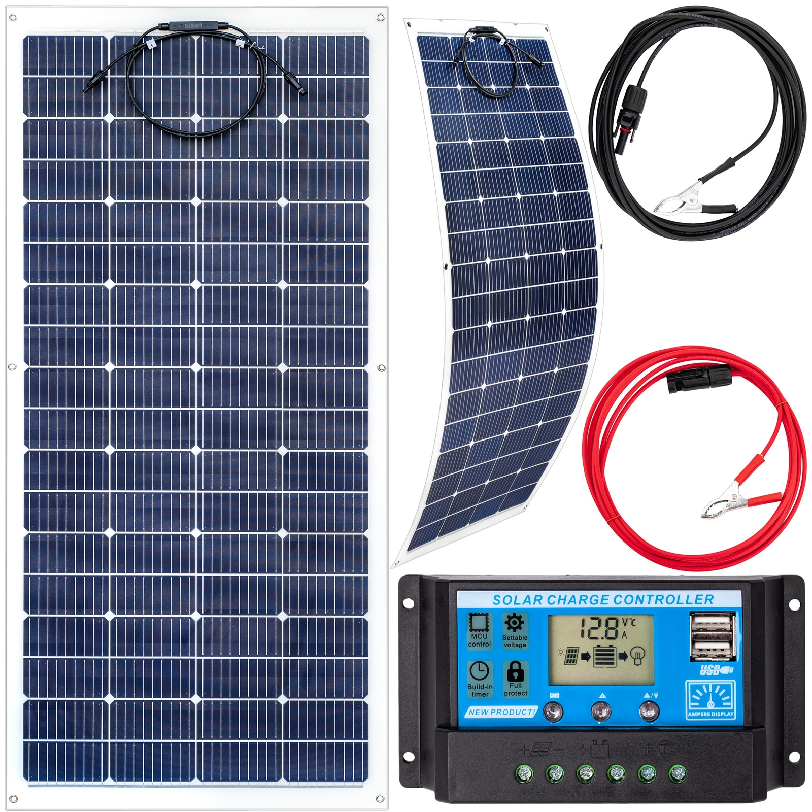 Image of Zestaw solarny fotowoltaiczny FLEXI elastyczny 200W 12V (Panel solarny 200W, Regulator napięcia 20A) VOLT POLSKA
