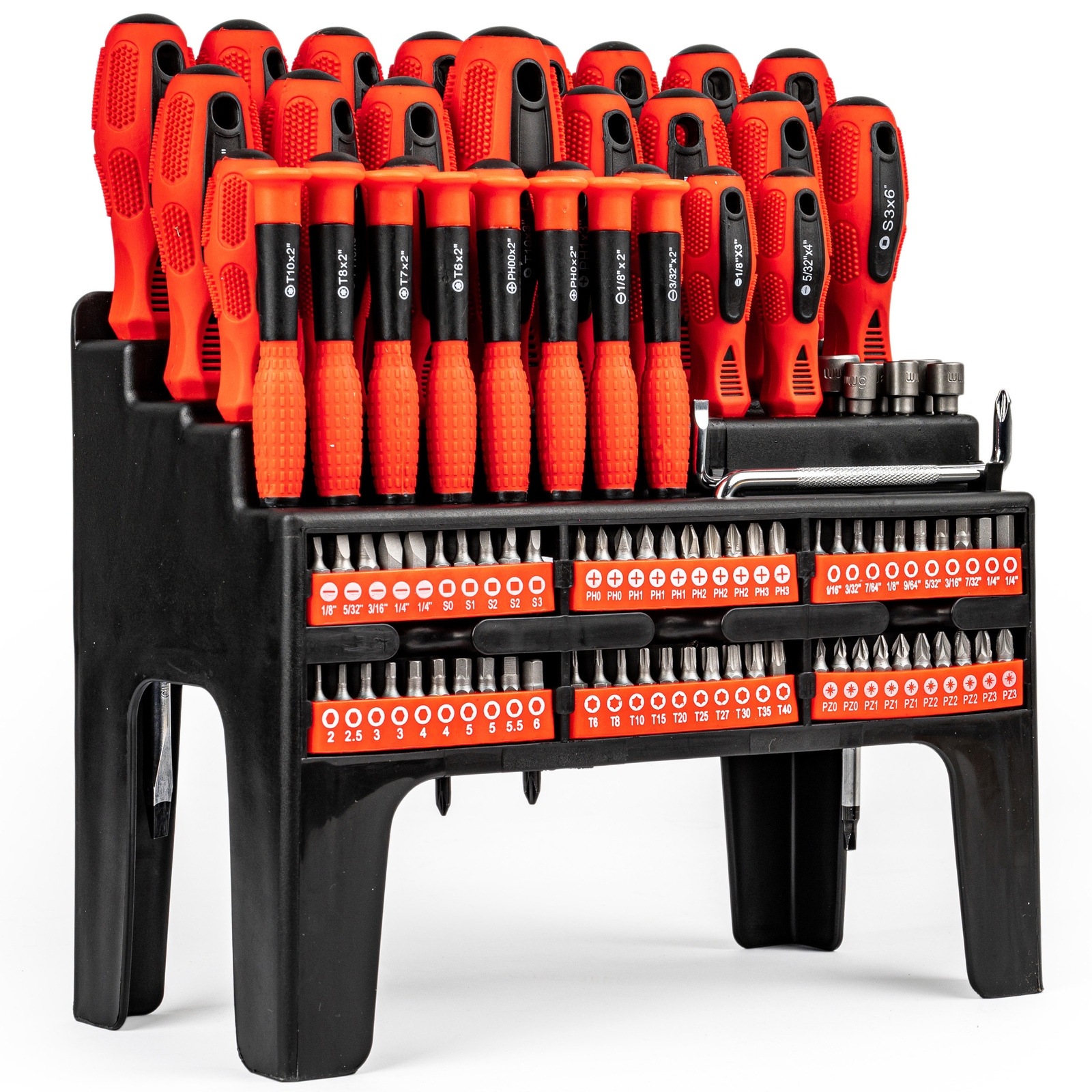 Image of Zestaw śrubokrętów wkrętaki bity klucze nasadki imbusy torx z magnesem 100el JCB
