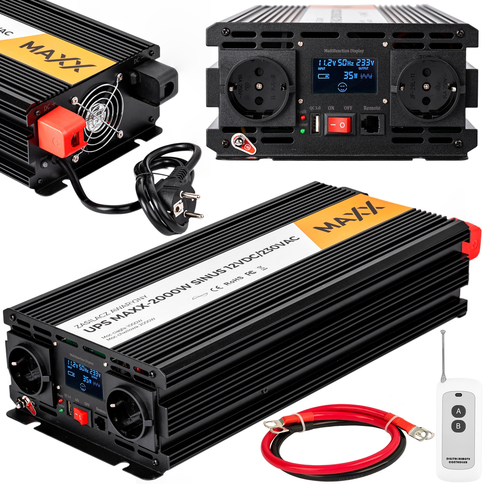 Image of Przetwornica prądu napięcia UPS sinus 12v 230v MAXX 1000/2000W LCD PILOT 4SUN