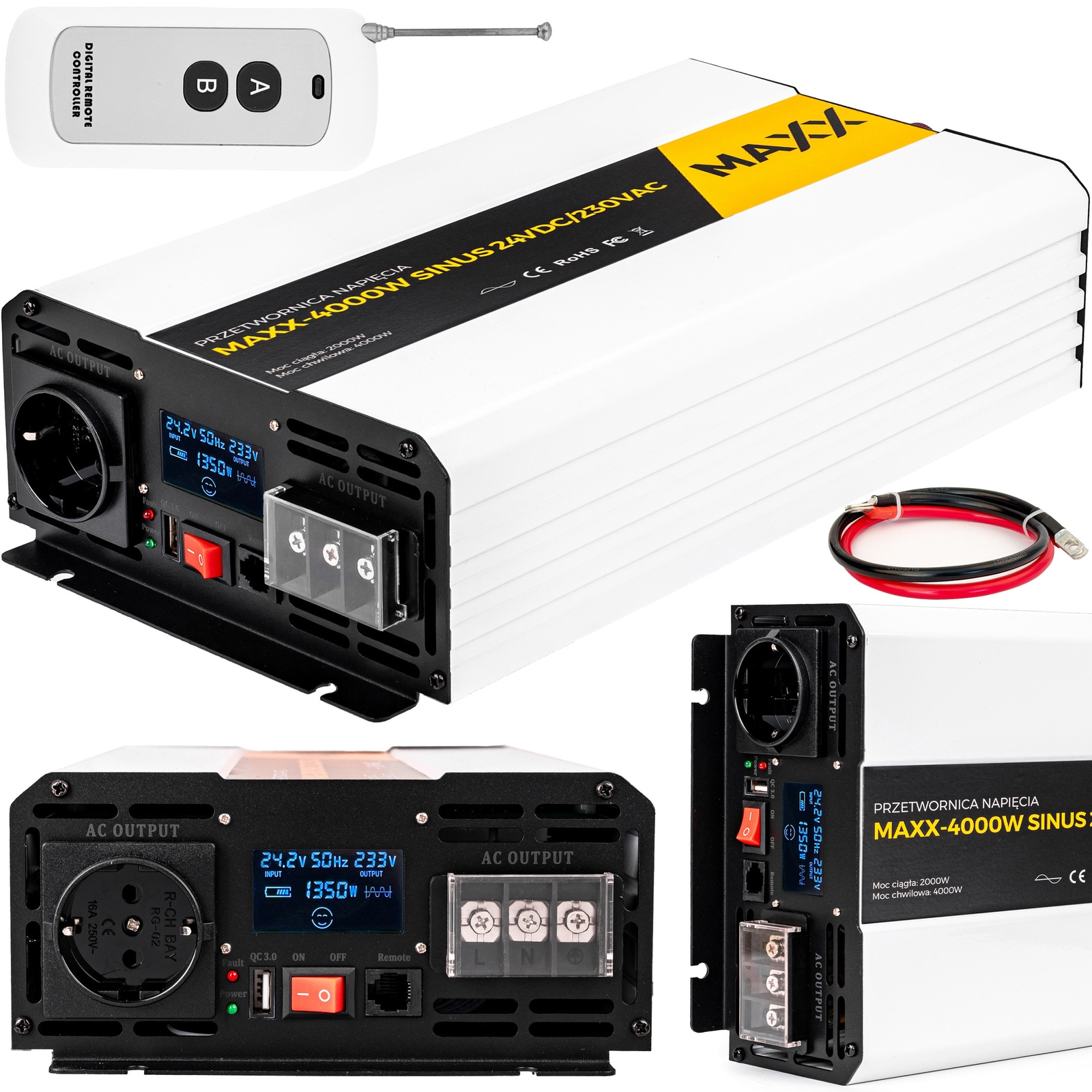 Image of Przetwornica prądu napięcia czysty sinus 24v 230v 2000/4000w MAXX 4SUN