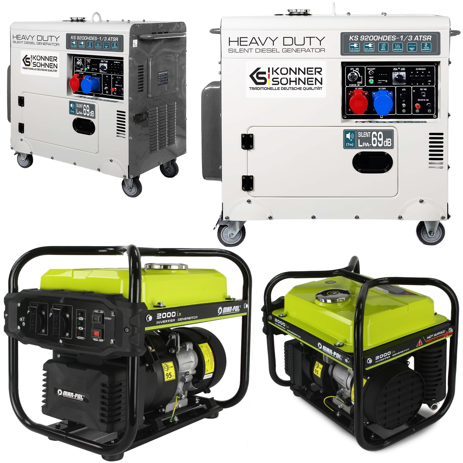 Image of Agregat prądu diesel Könner&Söhnen KS 9200HDES-1/3 ATSR + generator inwertorowy AVR 2 kW Marpol M82483
