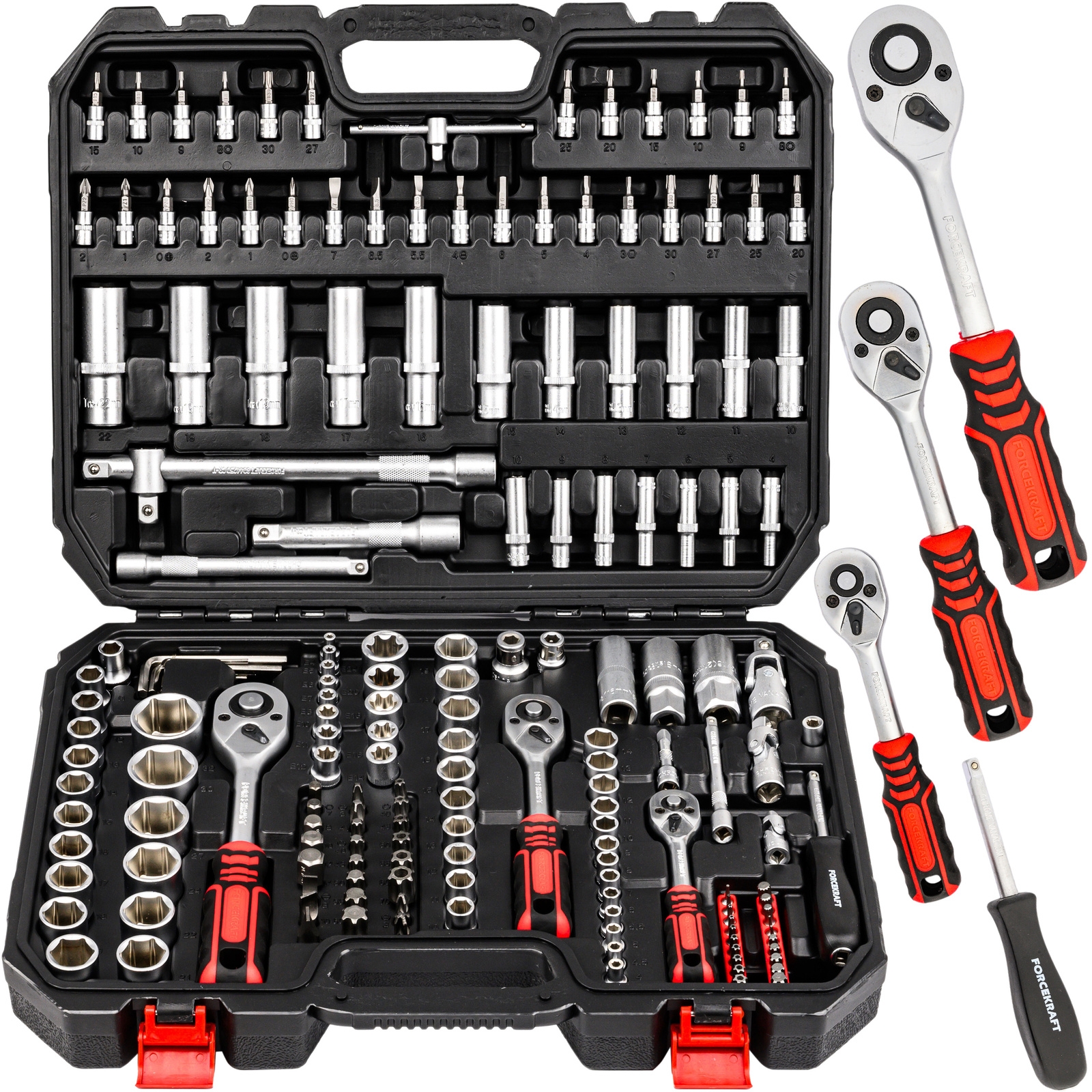 Image of Zestaw kluczy nasadowych klucze nasadowe bity torx imbusowe CRV 172 el FORCEKRAFT