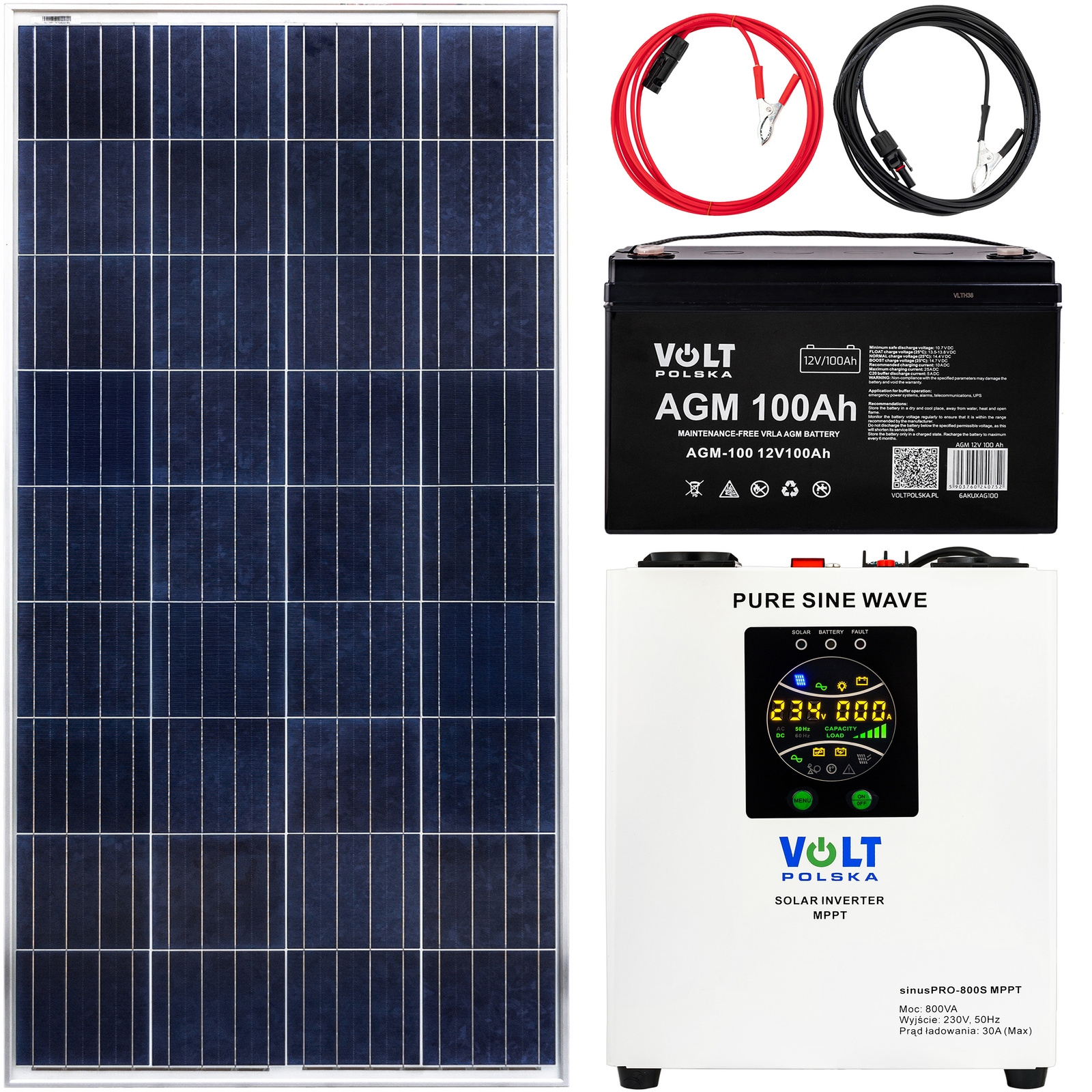 Image of Zestaw solarny bateria słoneczna 180W 100Ah (Panel, Przetwornica, Akumulator)