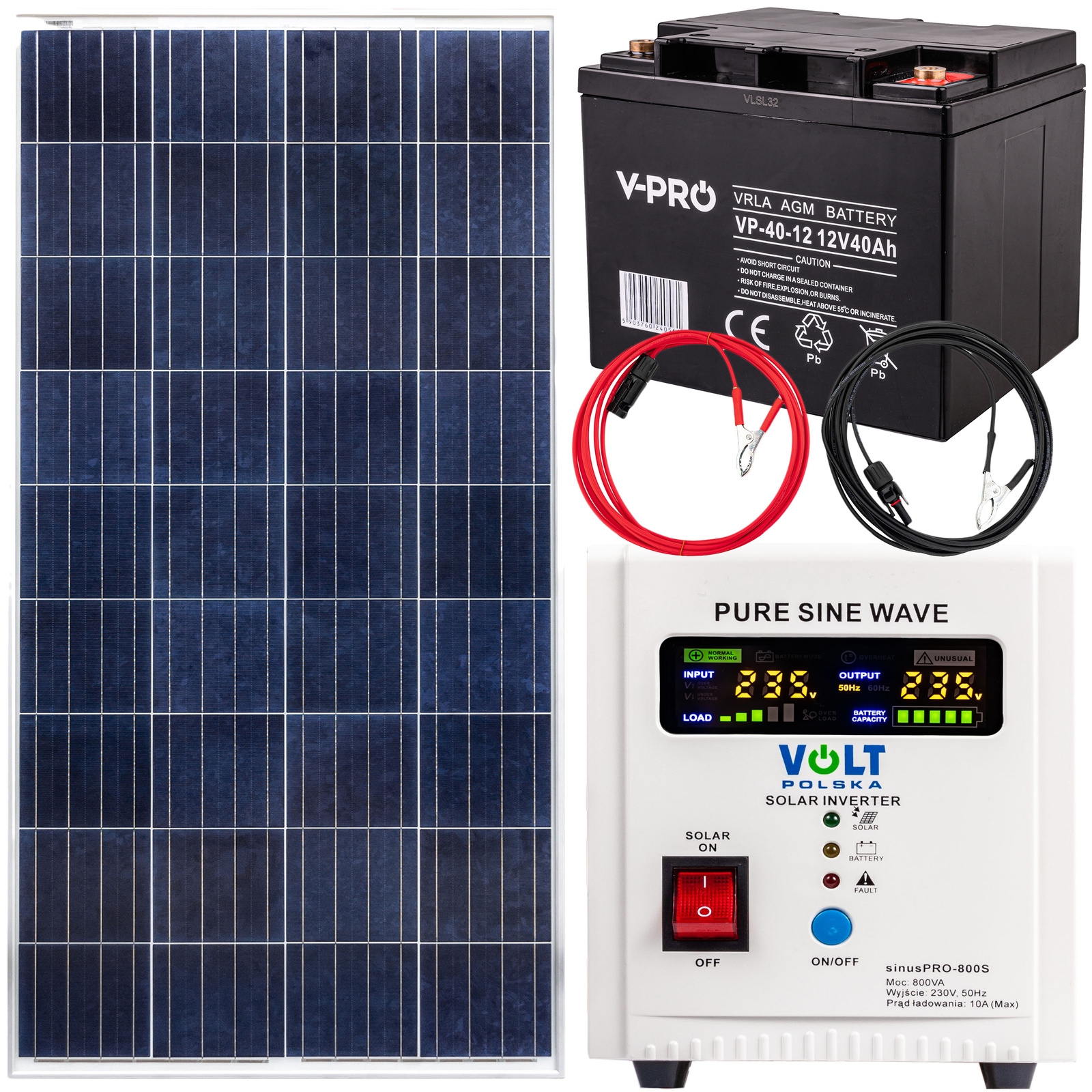 Image of Zestaw solarny bateria słoneczna 180W 40Ah (Panel, Przetwornica, Akumulator)