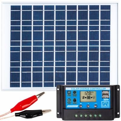 Image of Zestaw solarny fotowoltaiczny 20W 12V (Panel solarny 20W, Regulator napięcia 10A) VOLT POLSKA