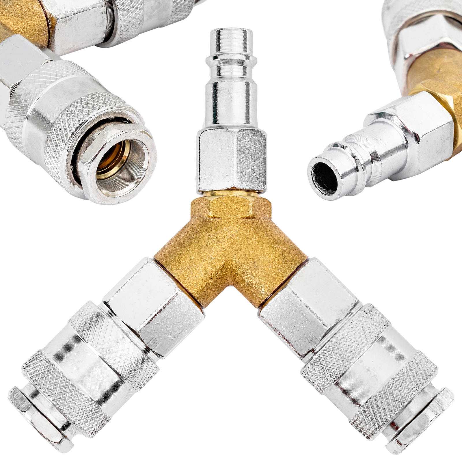 Image of Rozgałęźnik trójnik pneumatyczny do kompresora szybkozłączka typ Y 1/4" FALON-TECH