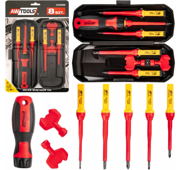 Image of Zestaw wkrętaki izolowane śrubokręty dla elektryka solidne 1000v 8el AW TOOLS