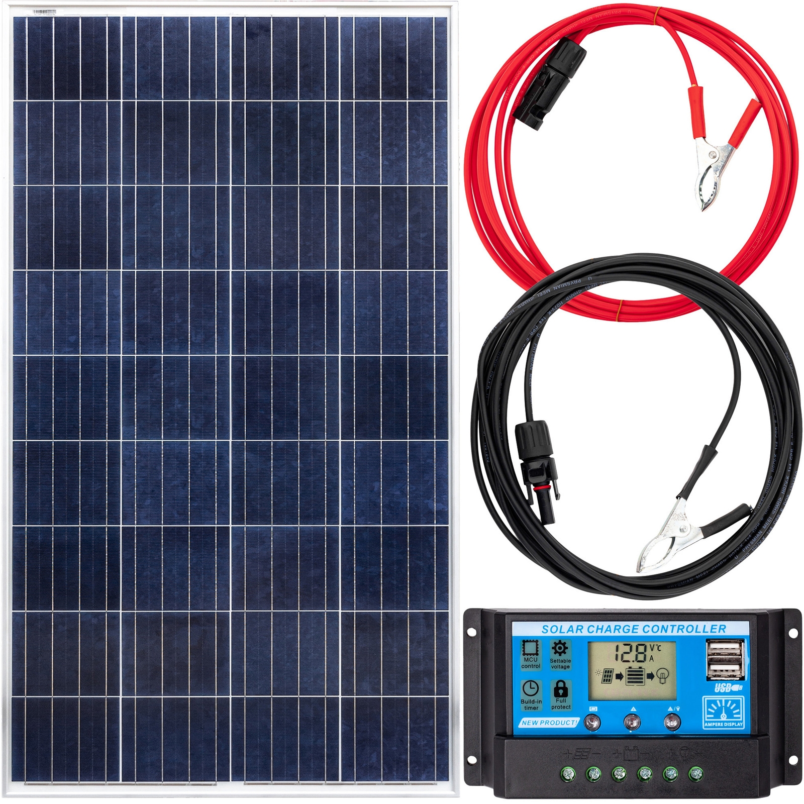 Image of Zestaw solarny fotowoltaiczny 140W 12V (Panel solarny 140W, Regulator napięcia 10A) VOLT POLSKA