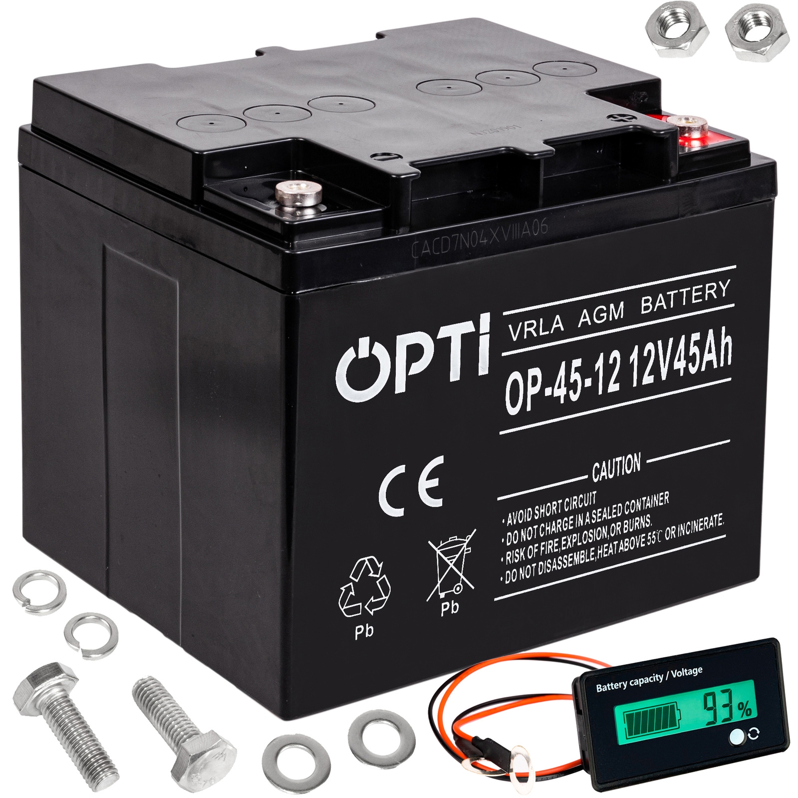 Image of Akumulator AGM OPTI 12V 45Ah + zewnętrzny wyświetlacz LCD VOLT POLSKA