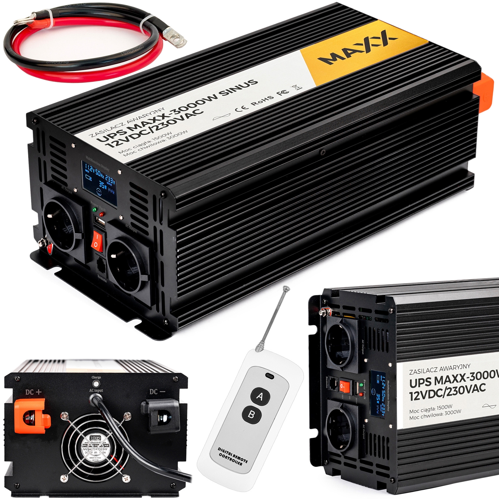 Image of Przetwornica prądu napięcia UPS sinus 12v 230v MAXX 1500/3000W LCD PILOT 4SUN
