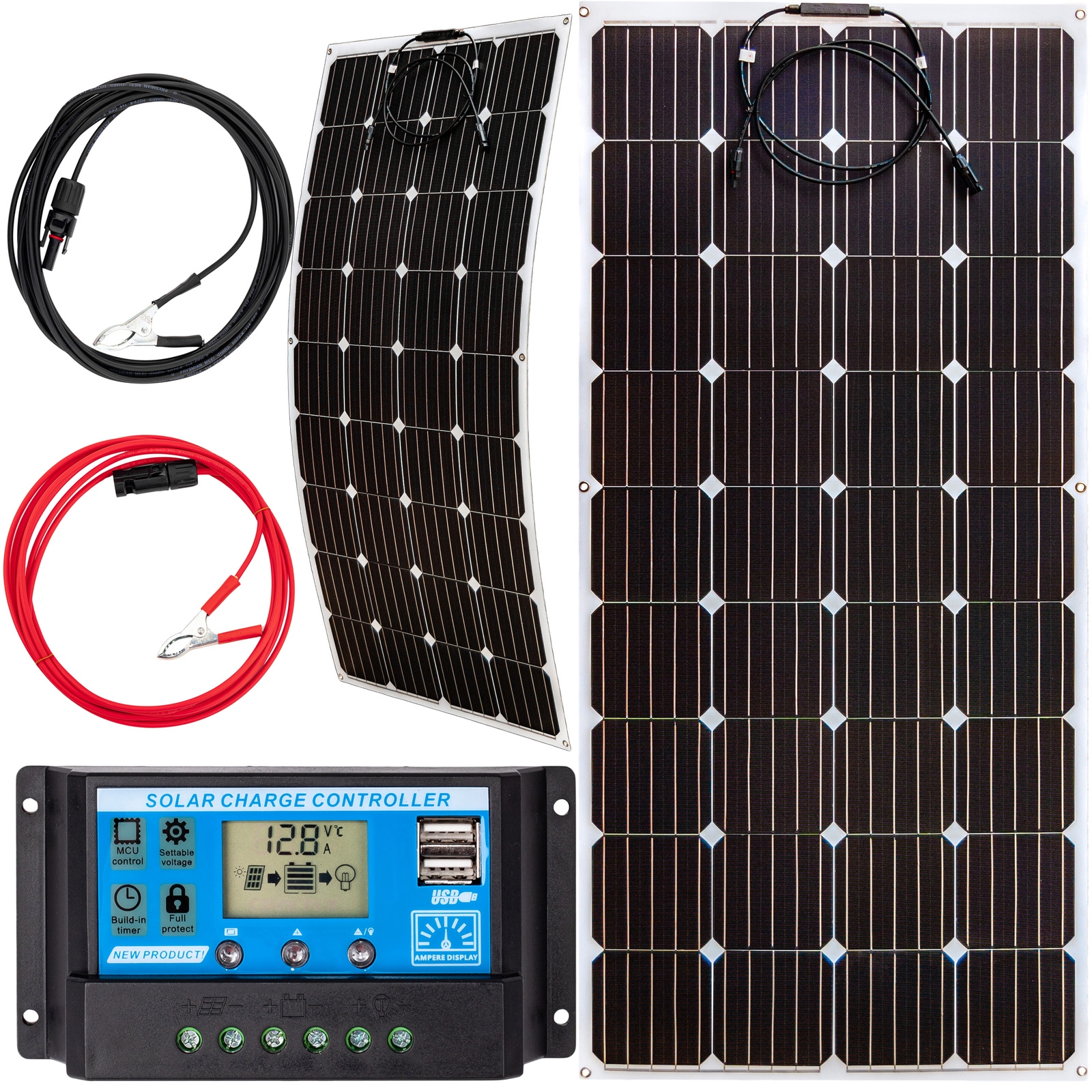 Image of Zestaw solarny fotowoltaiczny FLEXI elastyczny 160W 12V (Panel solarny 160W, Regulator napięcia 10A) VOLT POLSKA