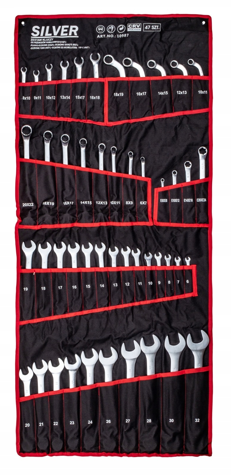 Image of Klucze płasko oczkowe torx wygięte typ c półotwarte 47 sztuk płachta SILVER