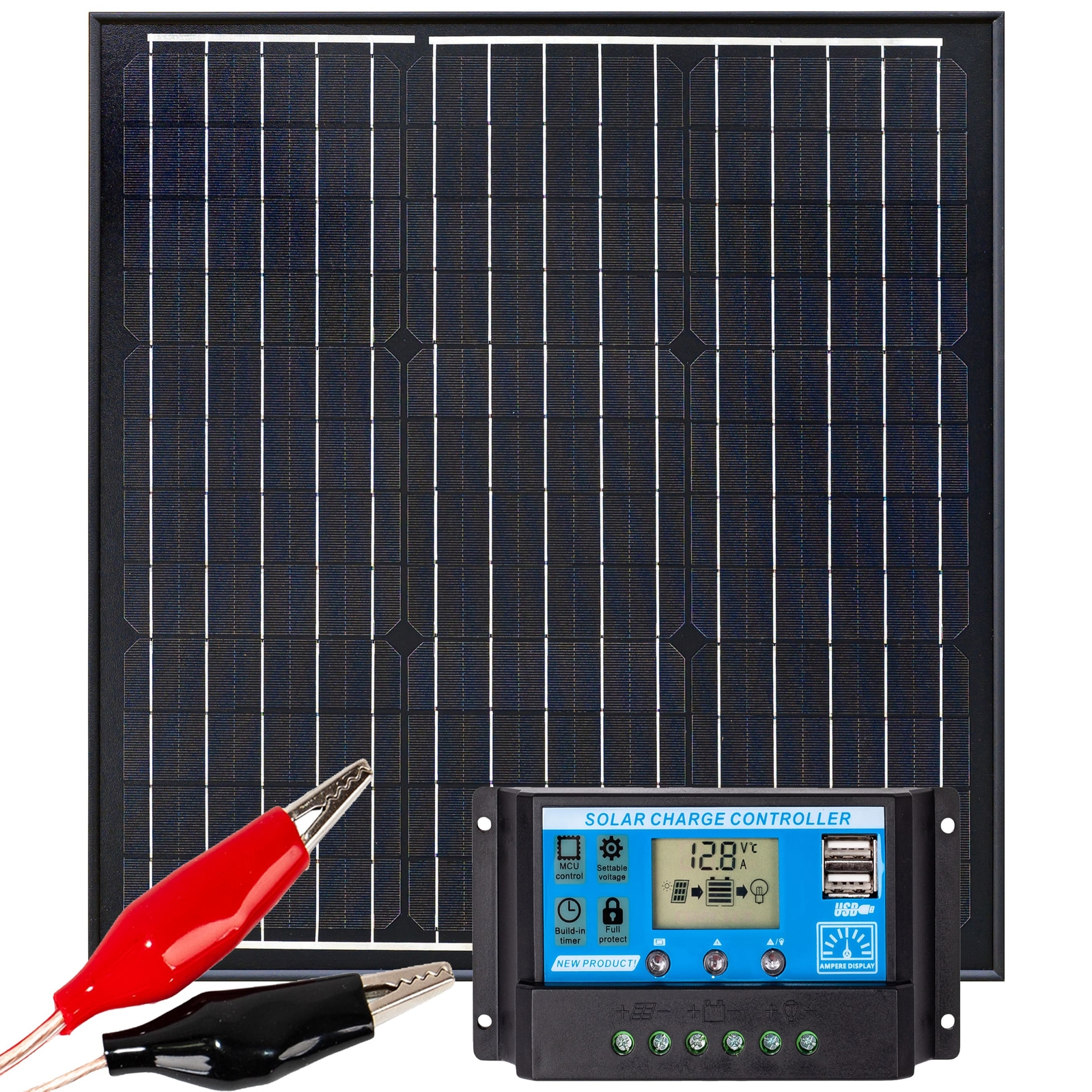 Image of Zestaw solarny fotowoltaiczny 40W 12V BLACK (Panel solarny 40W, Regulator napięcia 10A) VOLT POLSKA