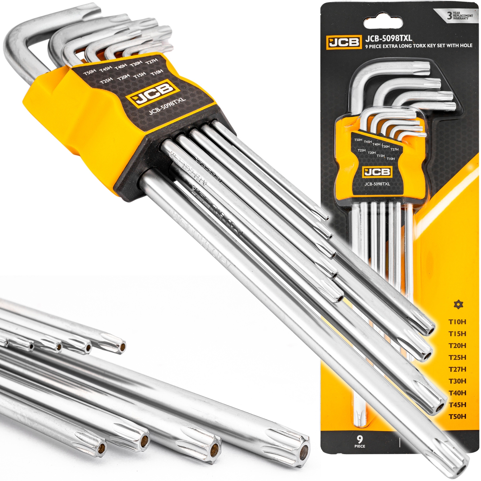 Image of Zestaw klucze imbusowe crv imbusy długie torx z otworem T10H - T50H 9el JCB