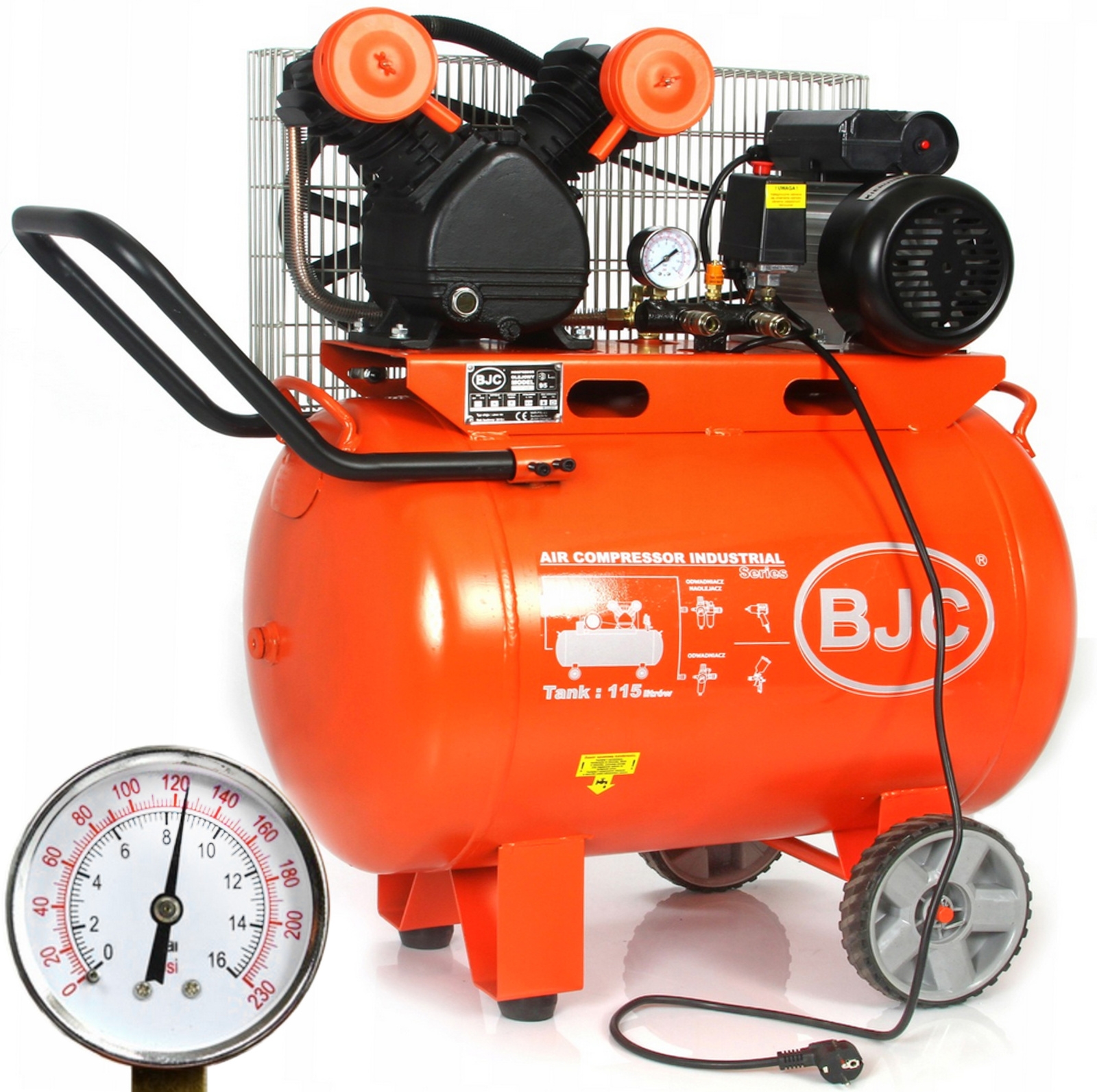 Image of Kompresor olejowy 2-tłokowy ze zbiornikiem o pojemności 115l i mocy silnika 2,2Kw BJC