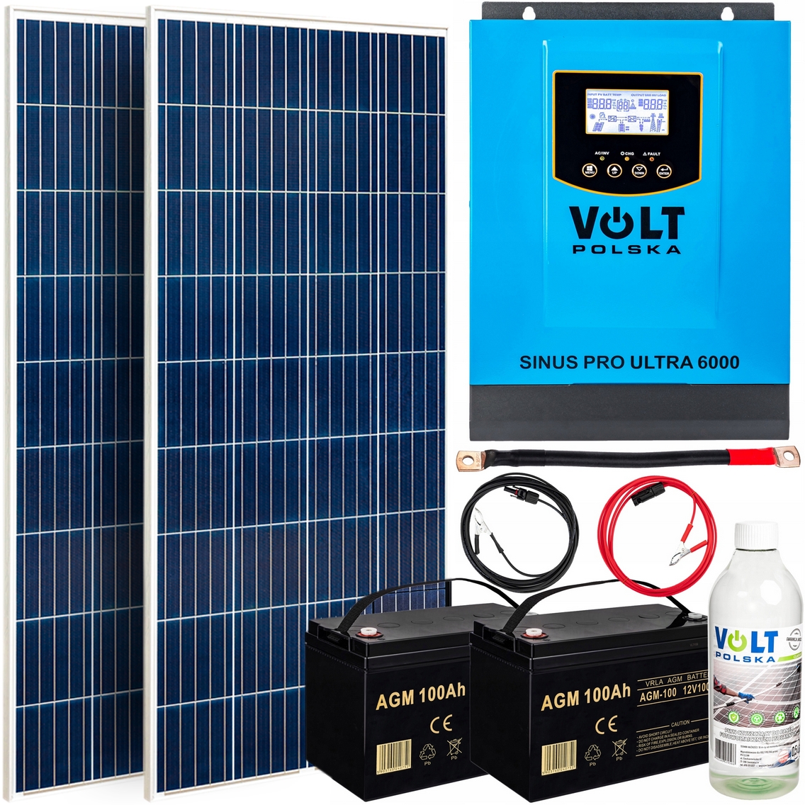 Image of Zestaw solarny bateria słoneczna 6000W (przetwornica, 2x panel 180w, 2x akumulator) VOLT POLSKA