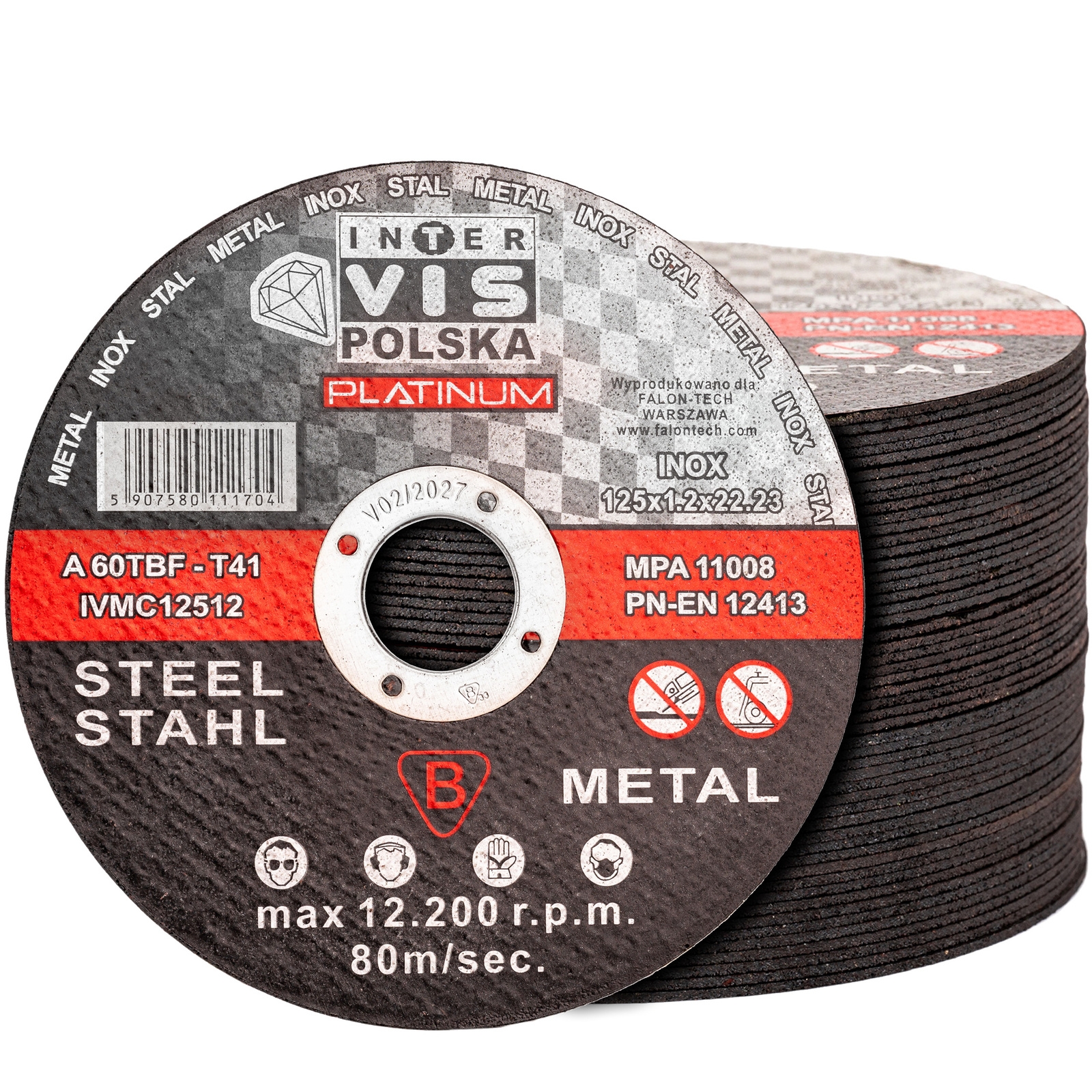 Image of Tarcze tarcza do cięcia metalu stali inox 125 x 1,2 mm zestaw 50 sztuk FALON-TECH