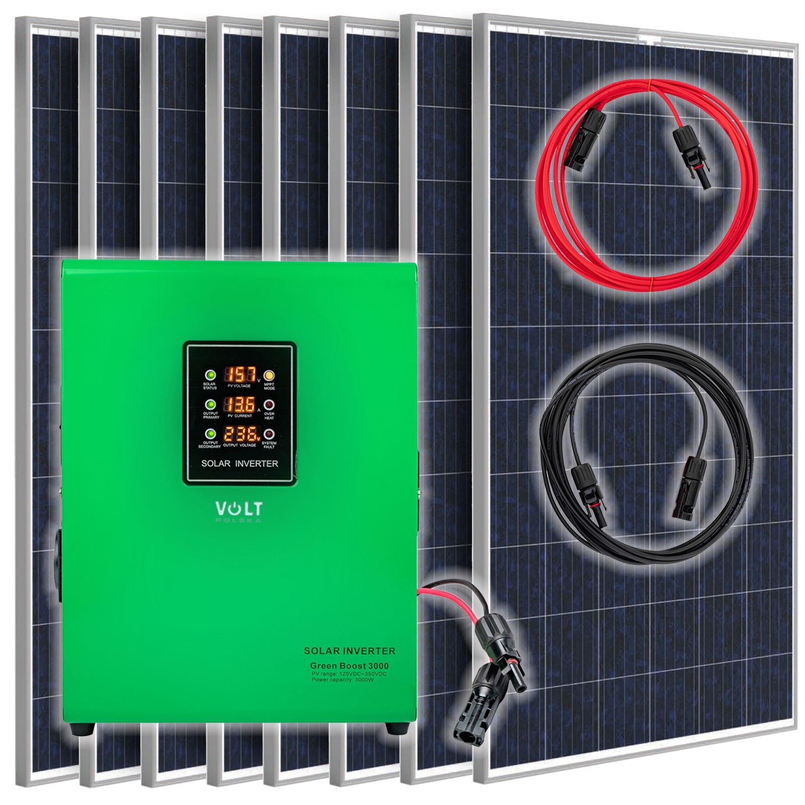 Image of Zestaw solarny fotowoltaiczny do grzania wody (8x Panel solarny, Przetwornica GREEN BOOST) VOLT POLSKA