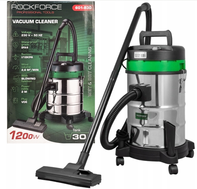 Image of Odkurzacz przemysłowy warsztatowy budowlany na ducho i mokro 1200W 30L ROCKFORCE