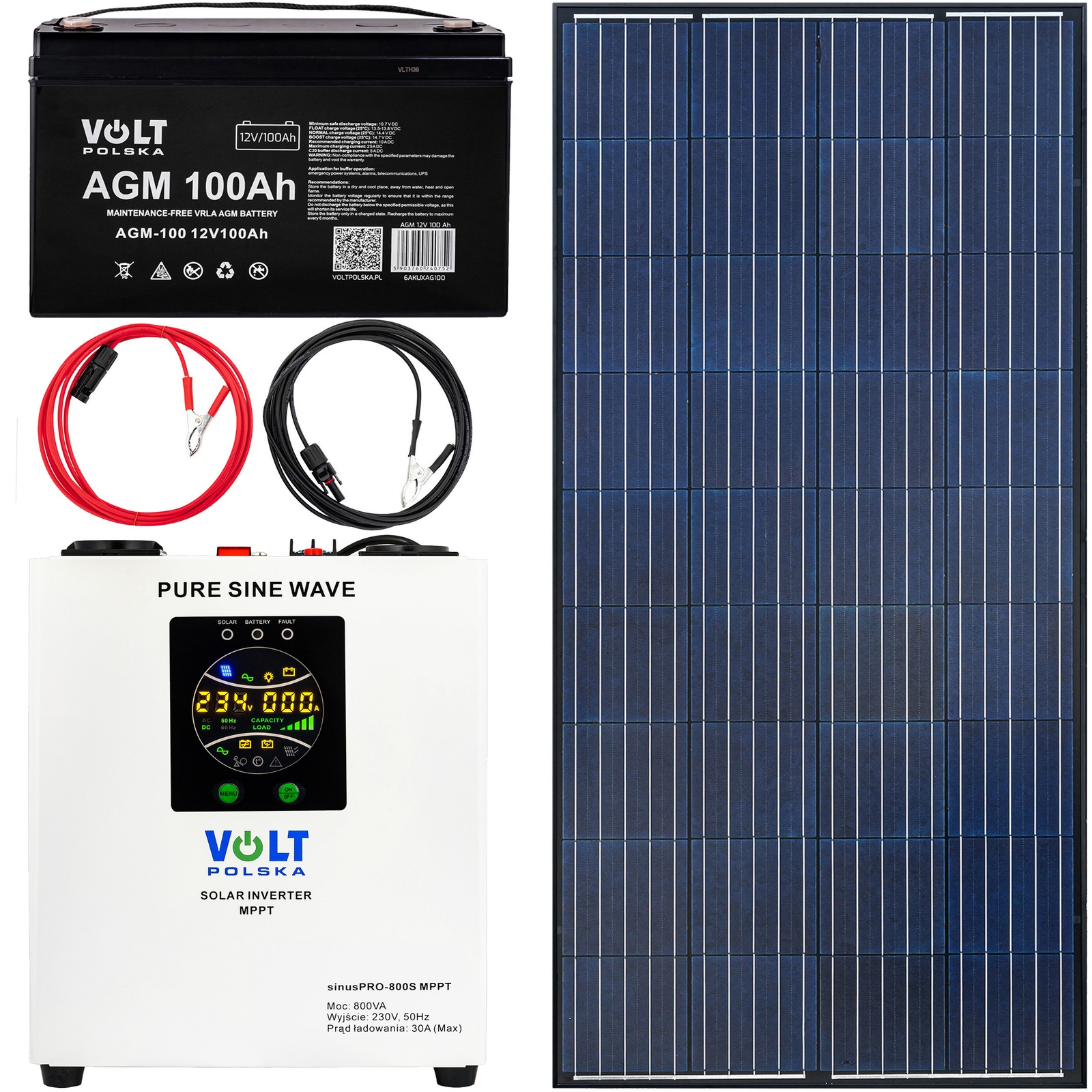 Image of Zestaw solarny bateria słoneczna 180W 100Ah (Panel, Przetwornica, Akumulator)