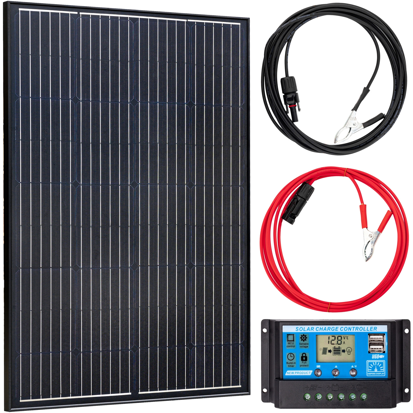 Image of Zestaw solarny fotowoltaiczny 100W 12V BLACK (Panel solarny 100W, Regulator napięcia 10A) VOLT POLSKA