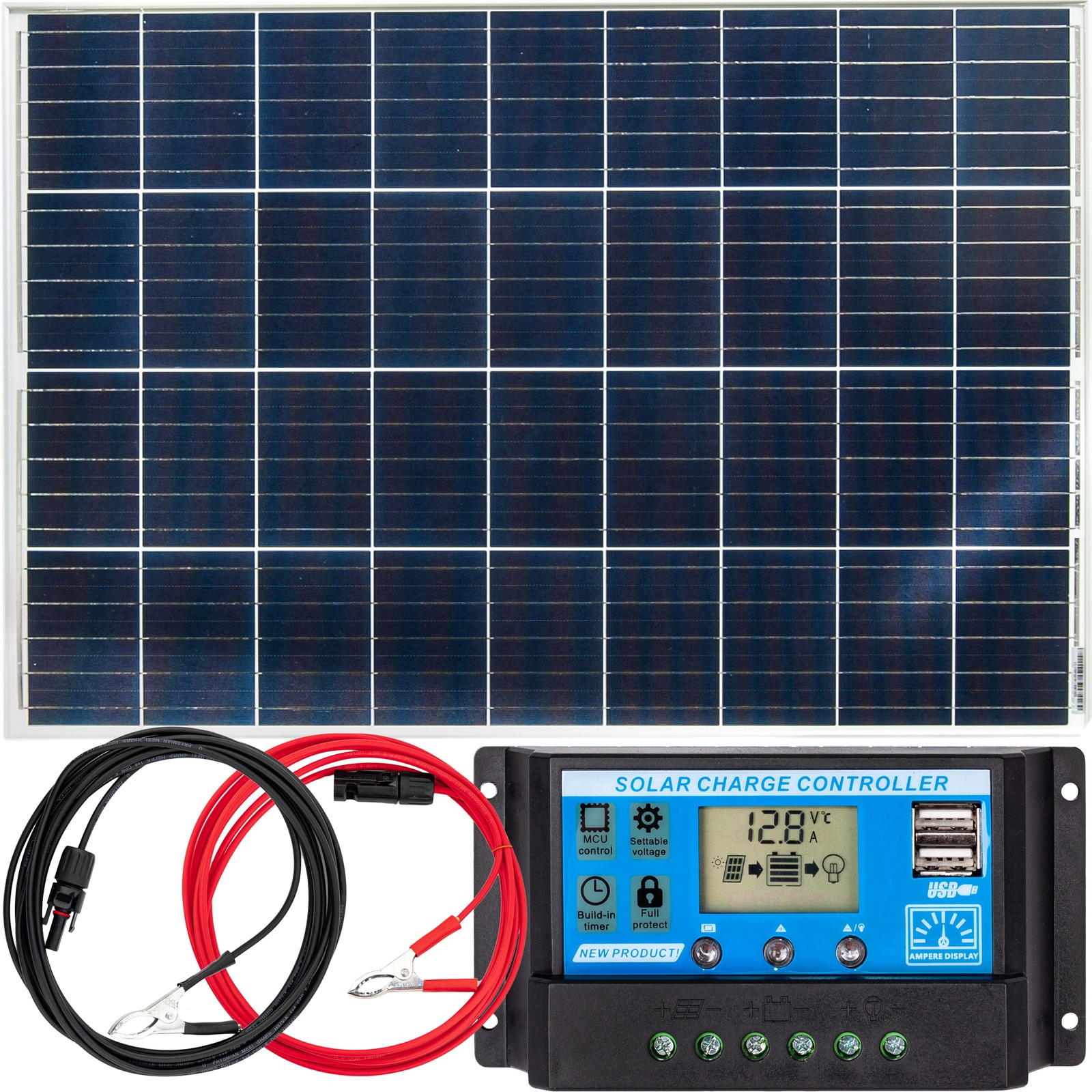 Image of Zestaw solarny fotowoltaiczny 100W 12V (Panel solarny 100W, Regulator napięcia 10A) VOLT POLSKA