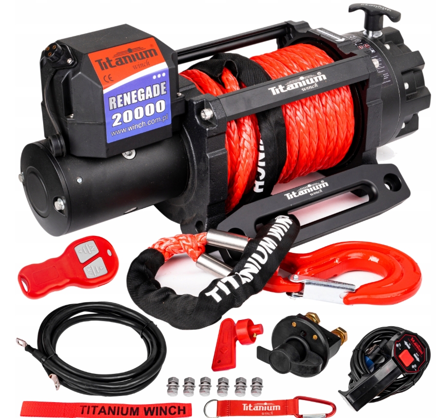 Image of Wyciągarka wciagarka 20000lbs RENEGADE do lawety LBS 9T 24v lina syntetyczna szybka TITANIUM WINCH
