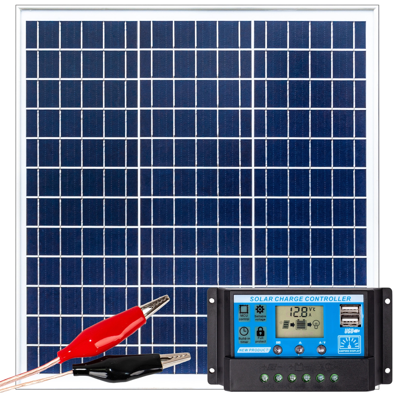 Image of Zestaw solarny fotowoltaiczny 40W 12V (Panel solarny 40W, Regulator napięcia 10A) VOLT POLSKA