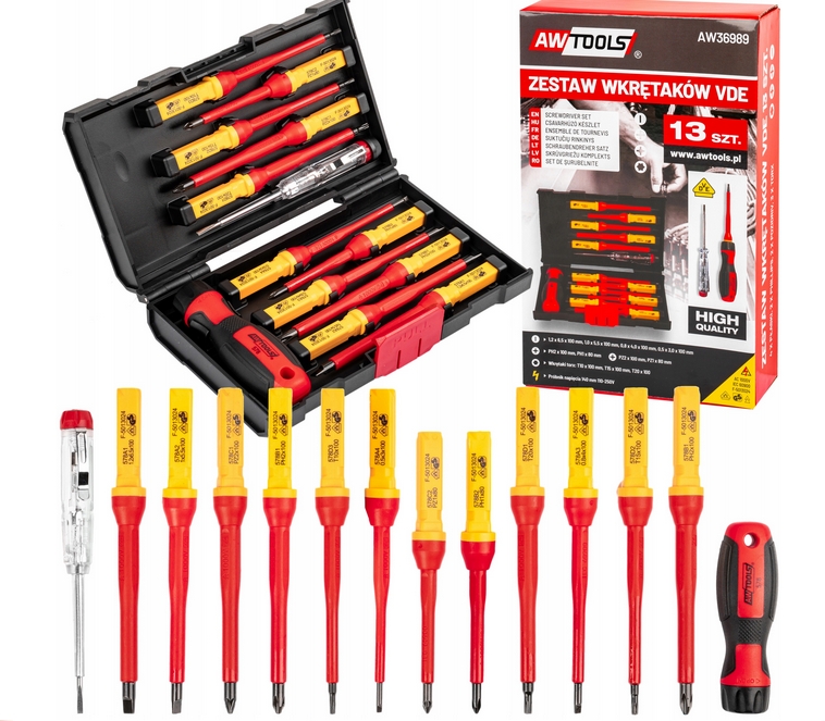 Image of Zestaw wkrętaki izolowane śrubokręty dla elektryka solidne 1000v 13el AW TOOLS