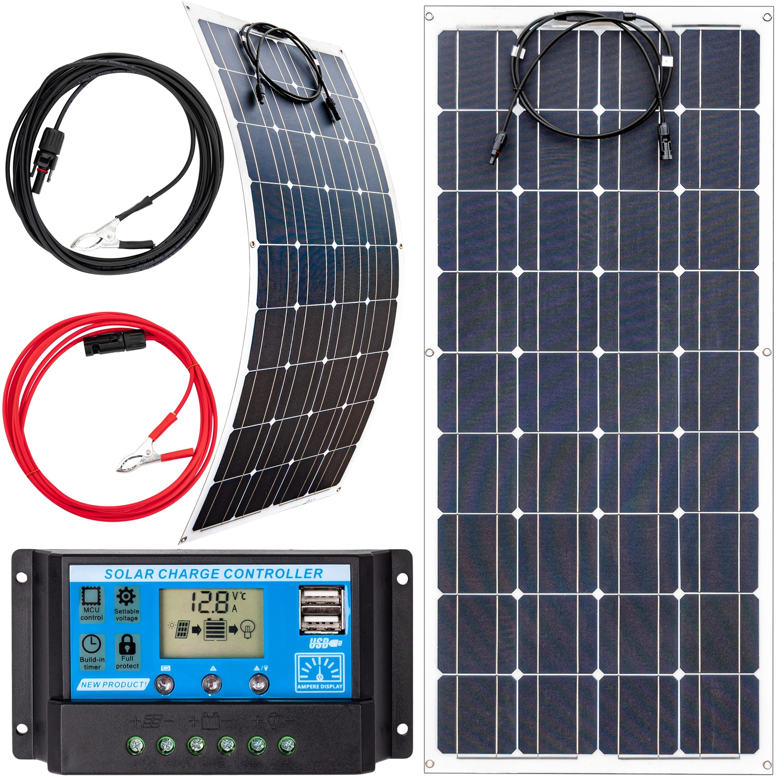 Image of Zestaw solarny fotowoltaiczny FLEXI elastyczny 100W 12V (Panel solarny 100W, Regulator napięcia 10A) VOLT POLSKA