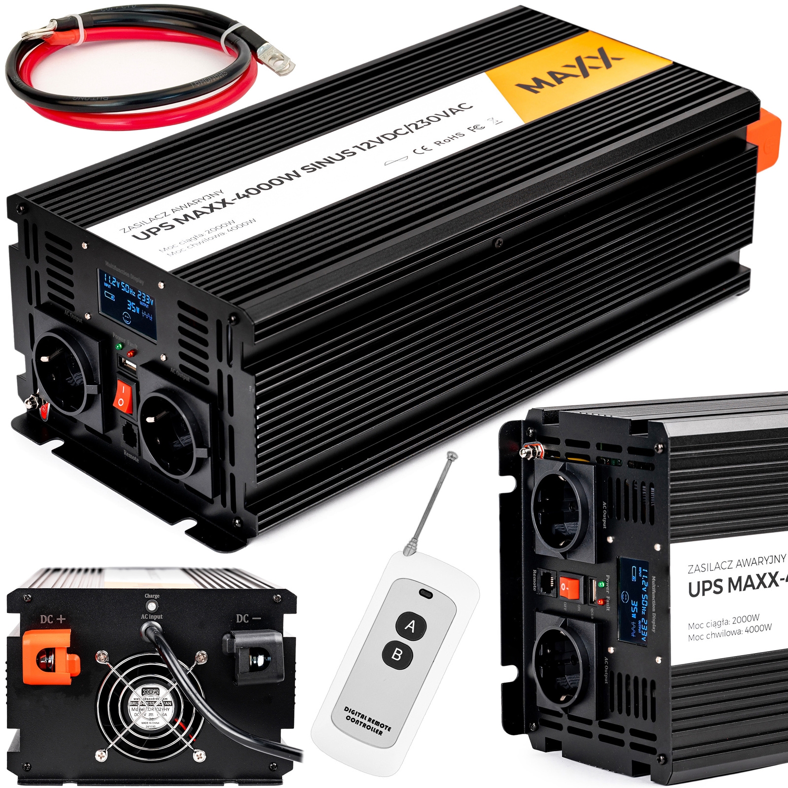 Image of Przetwornica prądu napięcia UPS sinus 12v 230v MAXX 2000/4000W LCD PILOT 4SUN