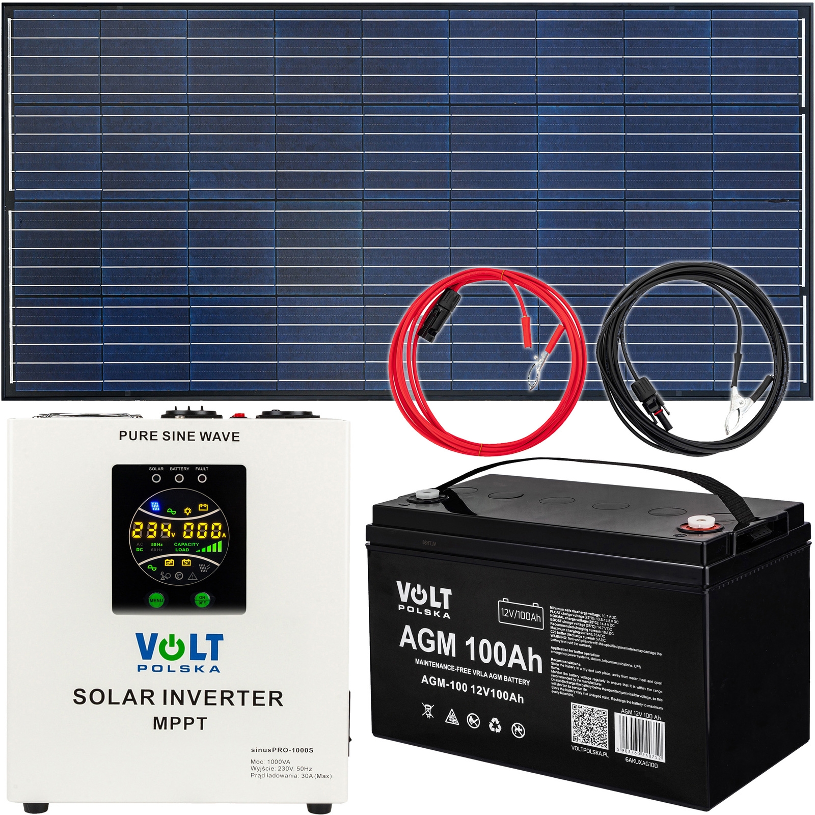 Image of Zestaw solarny bateria słoneczna 180W 100Ah (Panel, Przetwornica 1000S, Akumulator)